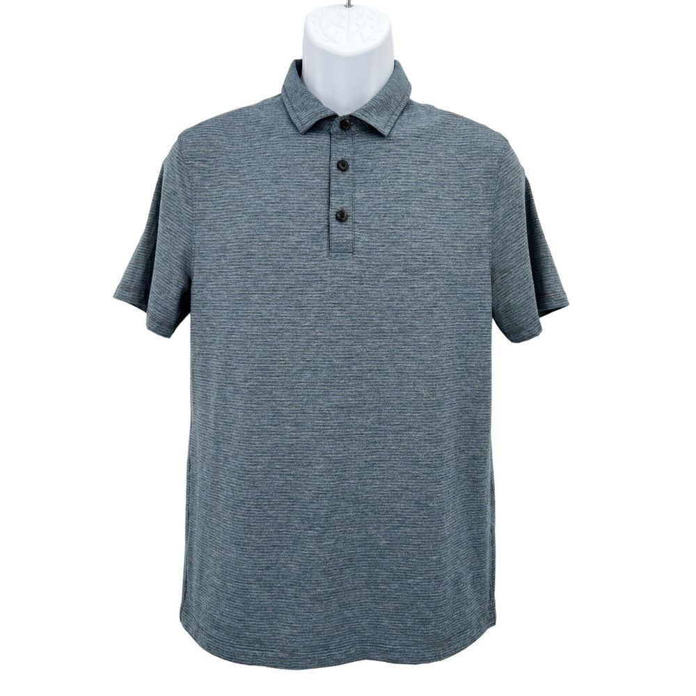 Lululemon Evolution Polo Men's Small Shade Stripe Indochine Blue Heathered Black